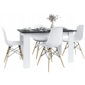 Stół kuchenny 120x80 Czarny + Białe Nogi + 4 krzesła Skandynawskie Milano Białe