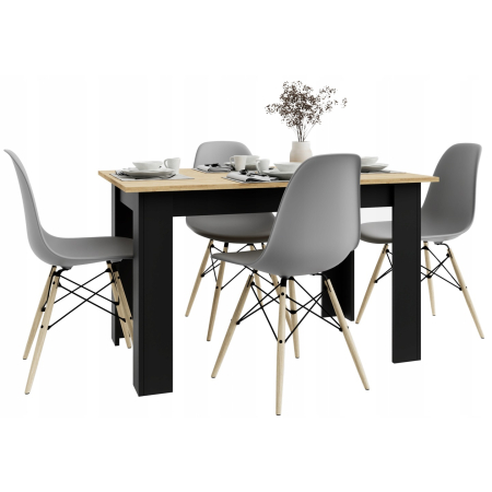 Stół kuchenny 120x80 Dąb Artisan + Czarne nogi + 4 krzesła Skandynawskie Milano Szare