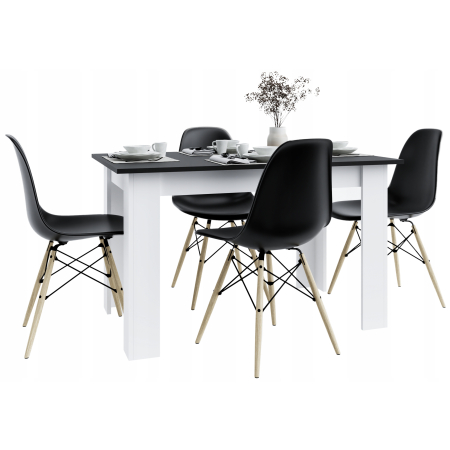 Stół kuchenny 120x80 Czarny + Białe Nogi + 4 krzesła Skandynawskie Milano Czarne