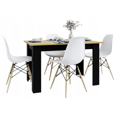 Stół kuchenny 120x80 Dąb Artisan + Czarne nogi + 4 krzesła Skandynawskie Milano Białe
