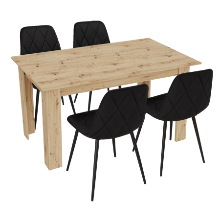 Stół kuchenny 120x80 Dąb Artisan + 4 krzesła Piado Czarne