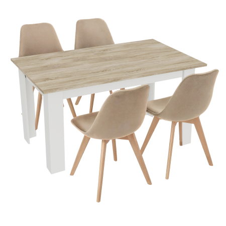 Stół kuchenny 120x80 Dąb Sonoma + Biały +  4 krzesła Bari Beżowe