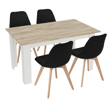 Stół kuchenny 120x80 Dąb Sonoma + Biały +  4 krzesła Bari Czarne