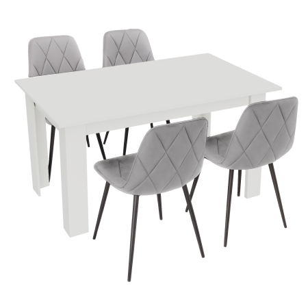 Stół kuchenny 120x80 Biały +  4 krzesła Piado Szare