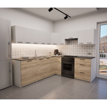 Zestaw mebli kuchennych 230x210 cm Bolonia Sonoma+Biały UC