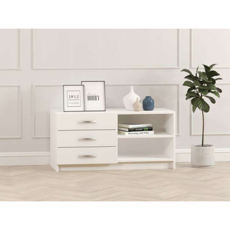Komoda do salonu 110 cm 3 Szuflady + Półka Biała