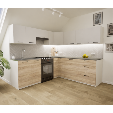 Zestaw mebli kuchennych 230x210 cm Korfu Sonoma+Biały UC