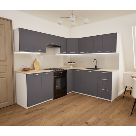 Zestaw mebli kuchennych 230 x190 cm Kreta Antracyt UA
