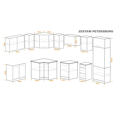 Zestaw mebli kuchennych 170x250 cm Petersburg Craft UC
