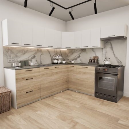 Zestaw mebli kuchennych 230x210 Rodos Sonoma+Biały UC