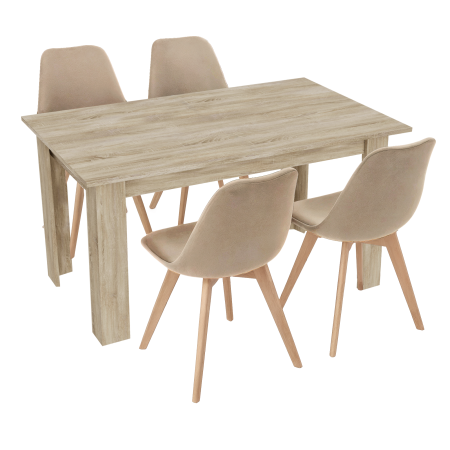 Stół kuchenny 120x80 Dąb Sonoma +  4 krzesła Bari Beżowe