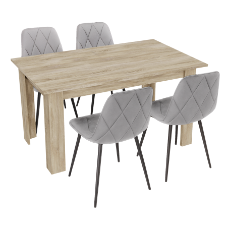Stół kuchenny 120x80 Dąb Sonoma +  4 krzesła Piado Szare