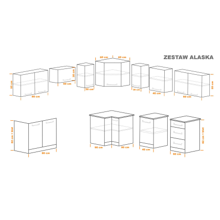 Zestaw mebli kuchennych 230x190 cm Alaska Craft UC