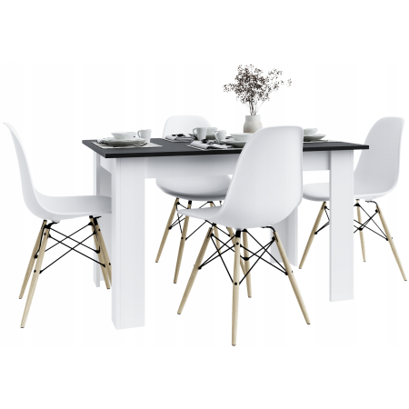 Stół kuchenny 120x80 Czarny + Białe Nogi + 4 krzesła Skandynawskie Milano Białe